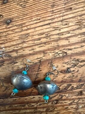 Turquoise Bead and Silver-Tone Drop Earrings African bead